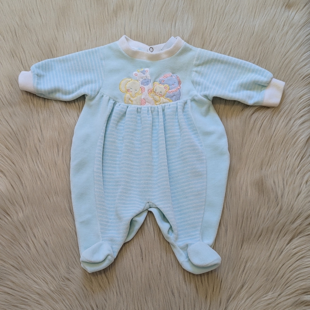 Vintage Little Me blue and white footsie Pjs with animals size 3-6M